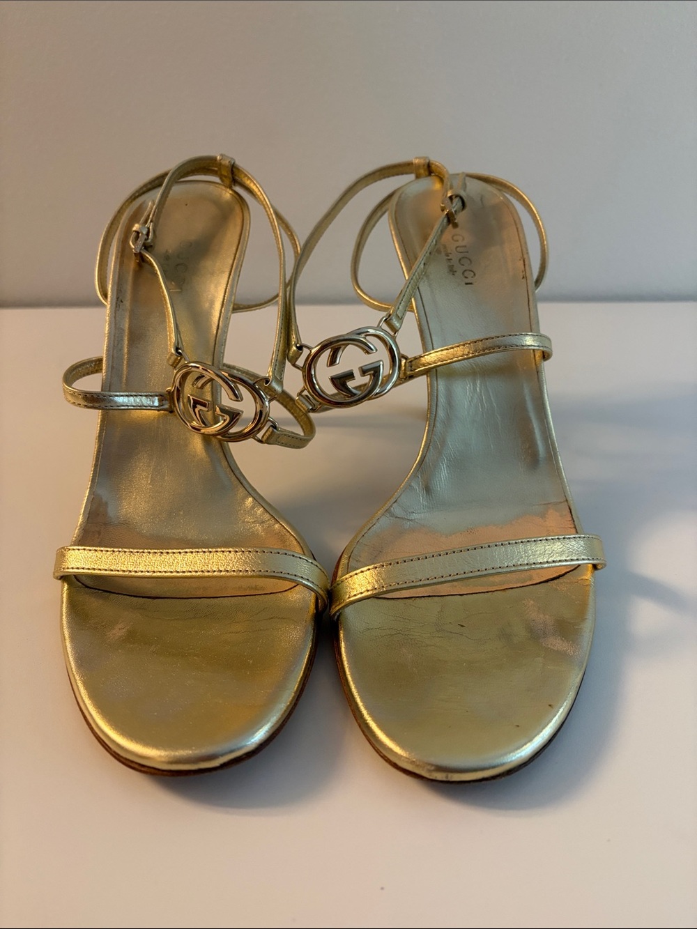 Gucci Metallic Gold Strappy Heeled Sandals